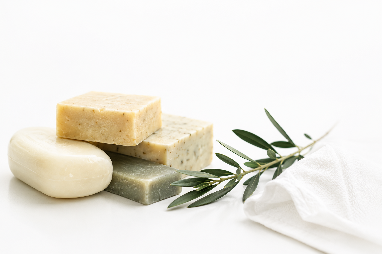 Savons artisanaux et branche d'olivier